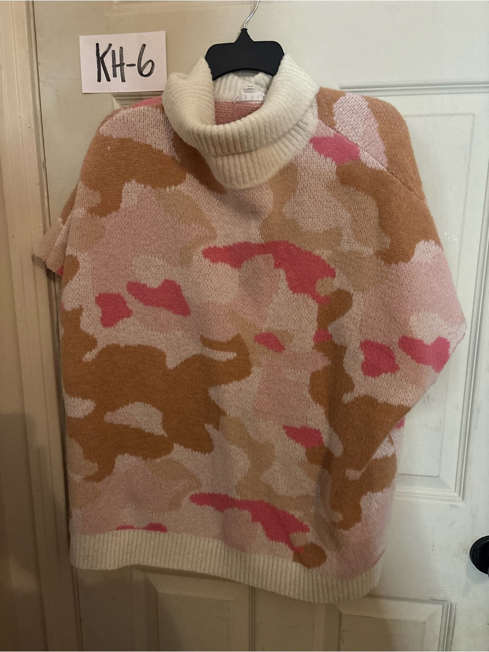 THML Pink, Tan & Cream Cowl Neck Camouflage Sweater